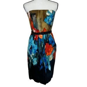 Moulinette Soeurs Anthropologie Splashed Palette Silk Strapless Floral Dress